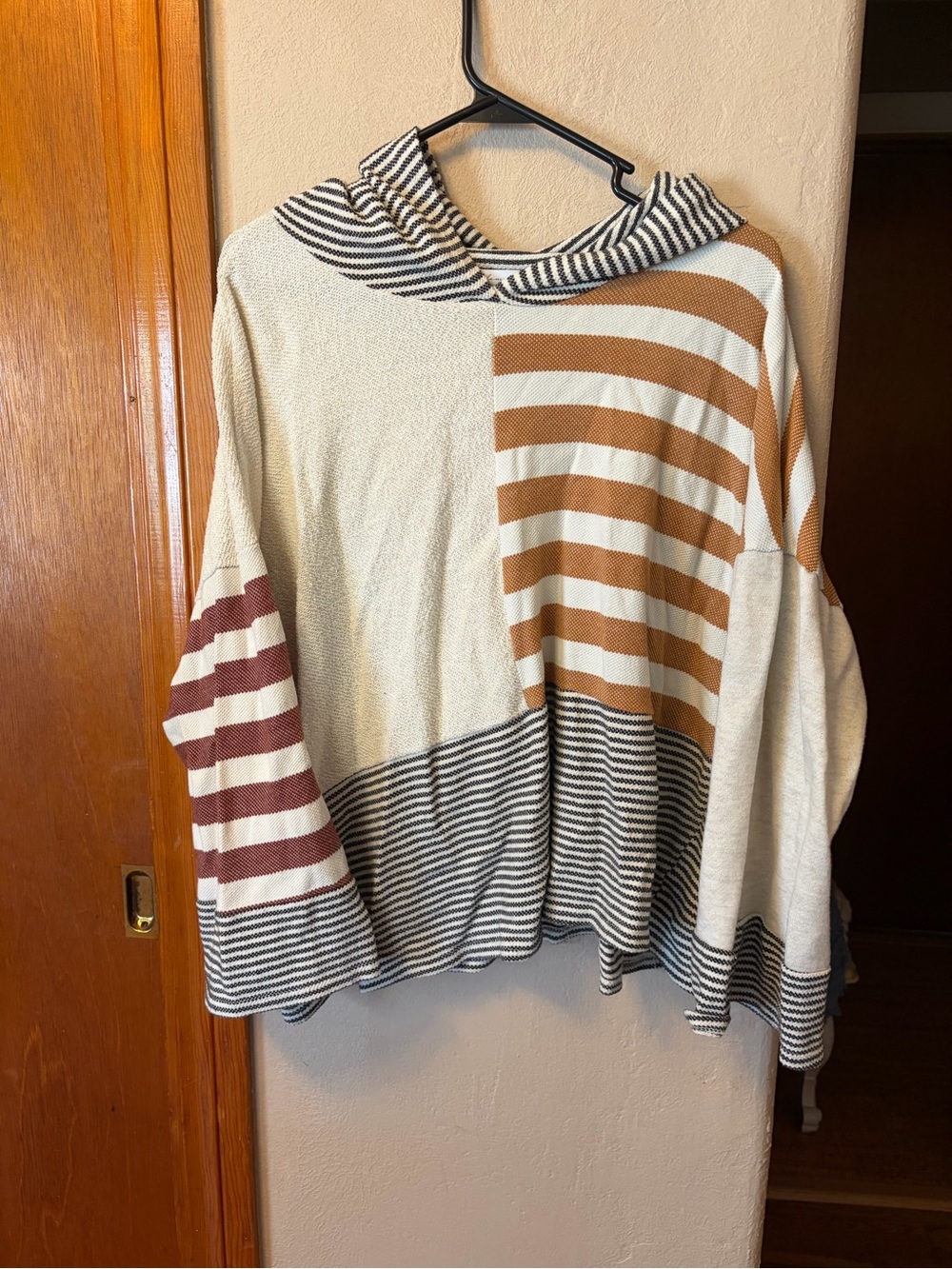 Ces Femme Cream, Brown & Maroon Striped Hooded Sweater